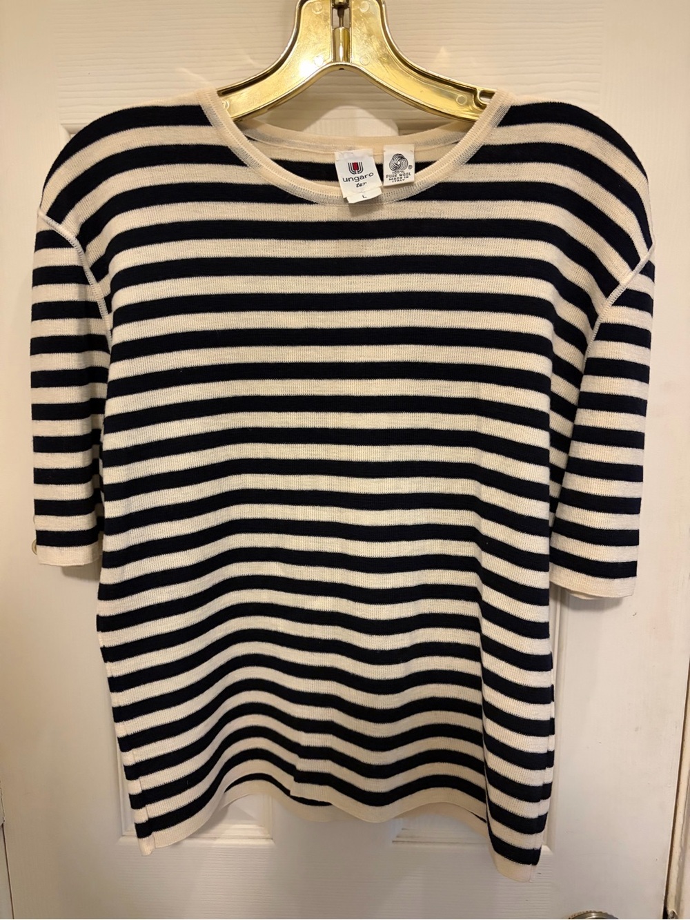 Ungaro Ter Black & White Striped Scoop Neck Knit Top and matching cardigan